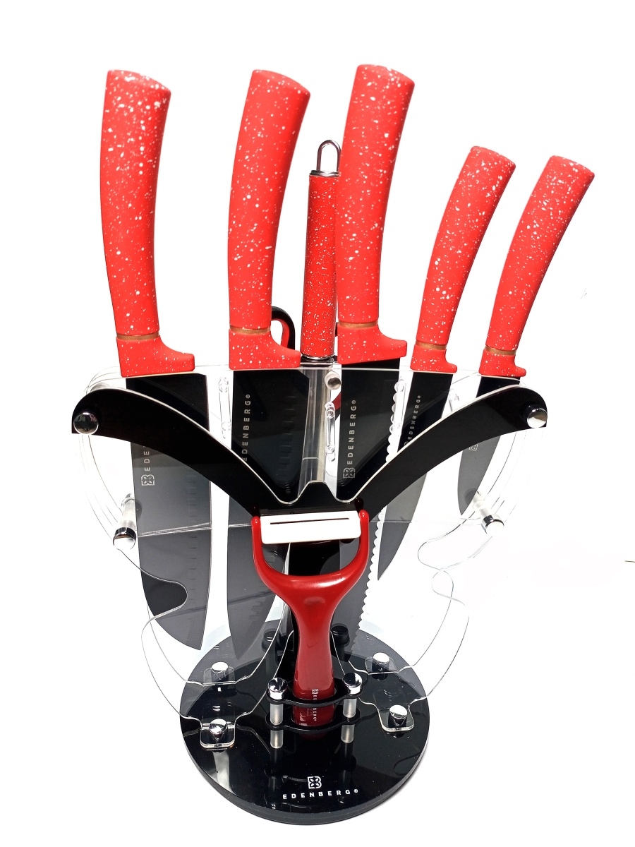 фото Набор ножей 9 предметов edenberg eb-11062 красный нержавеющая сталь