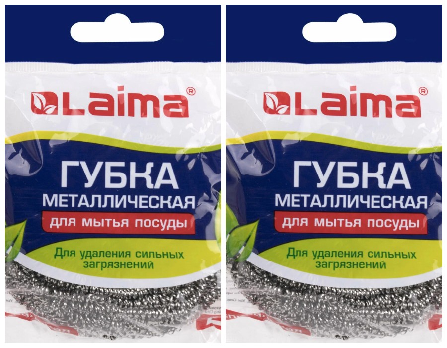 Мочалка металлическая LAIMA, спиральная, 7 х 7, 50 г, 2 шт