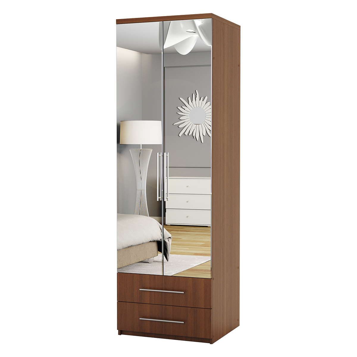 Шкаф комбинированный с ящиками Шарм-Дизайн Комфорт МКЯ-22 100х45 с зеркалами орех