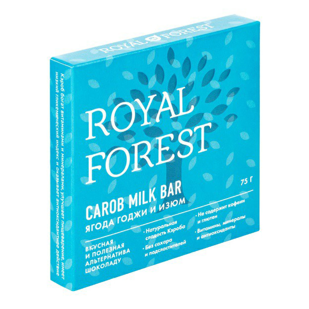 Шоколад Royal Forest молочный из обжаренного кэроба ягоды годжи-изюм без сахара 75 г