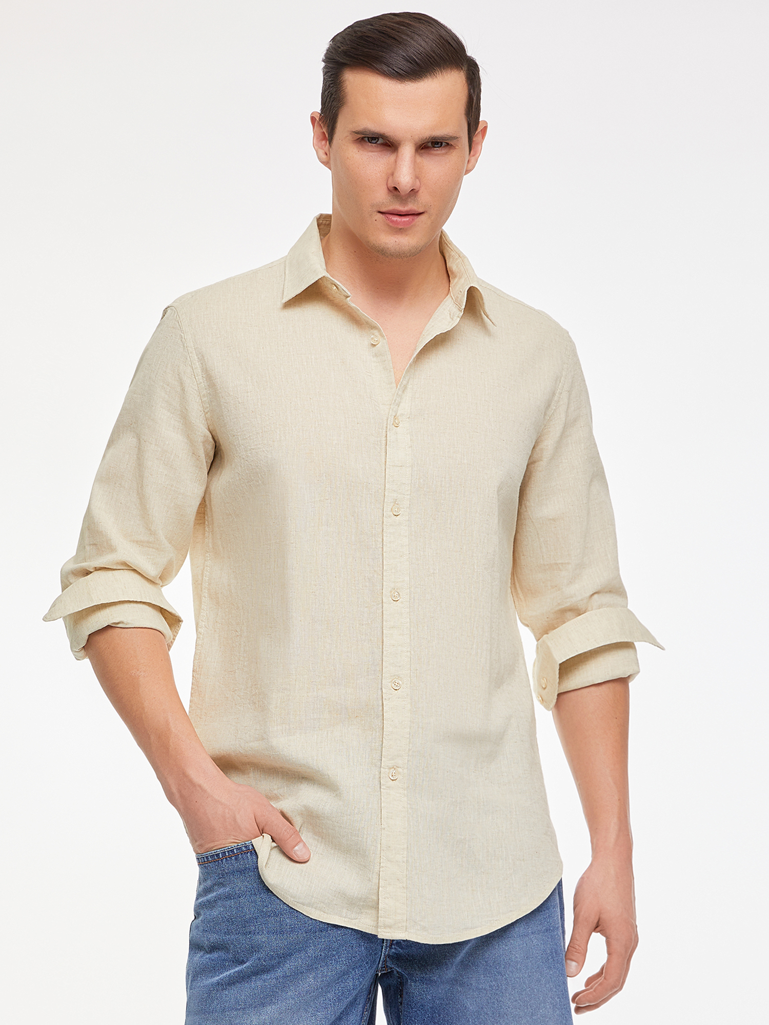 

Рубашка мужская oodji 3L330009M-1 бежевая 2XL, Бежевый, 3L330009M-1