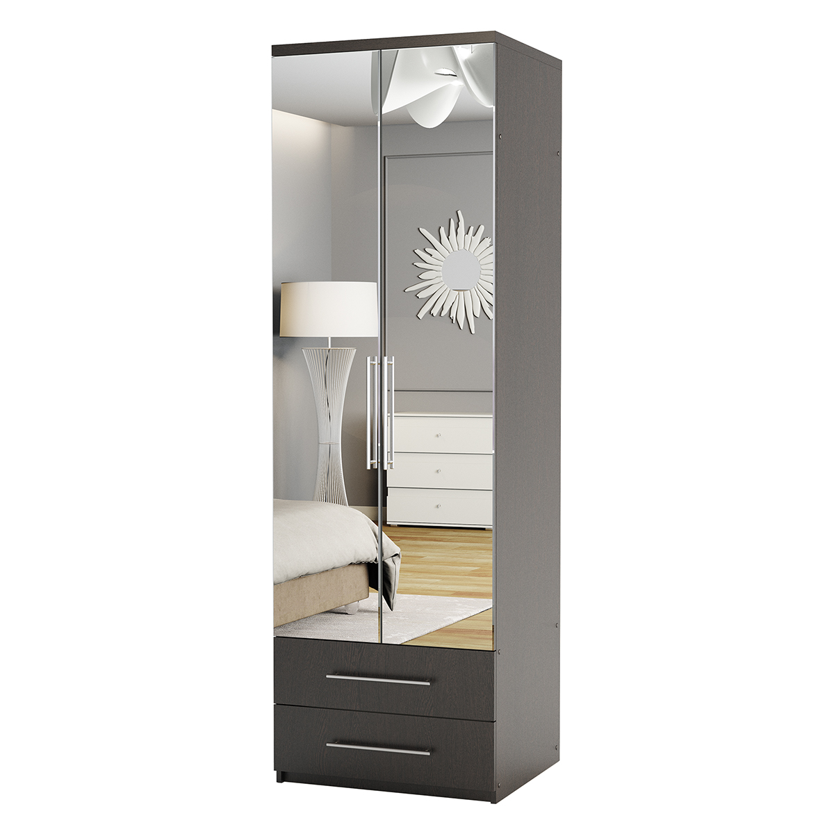 Шкаф для одежды с ящиками Шарм-Дизайн Комфорт МШЯ-21 100х60 с зеркалами венге