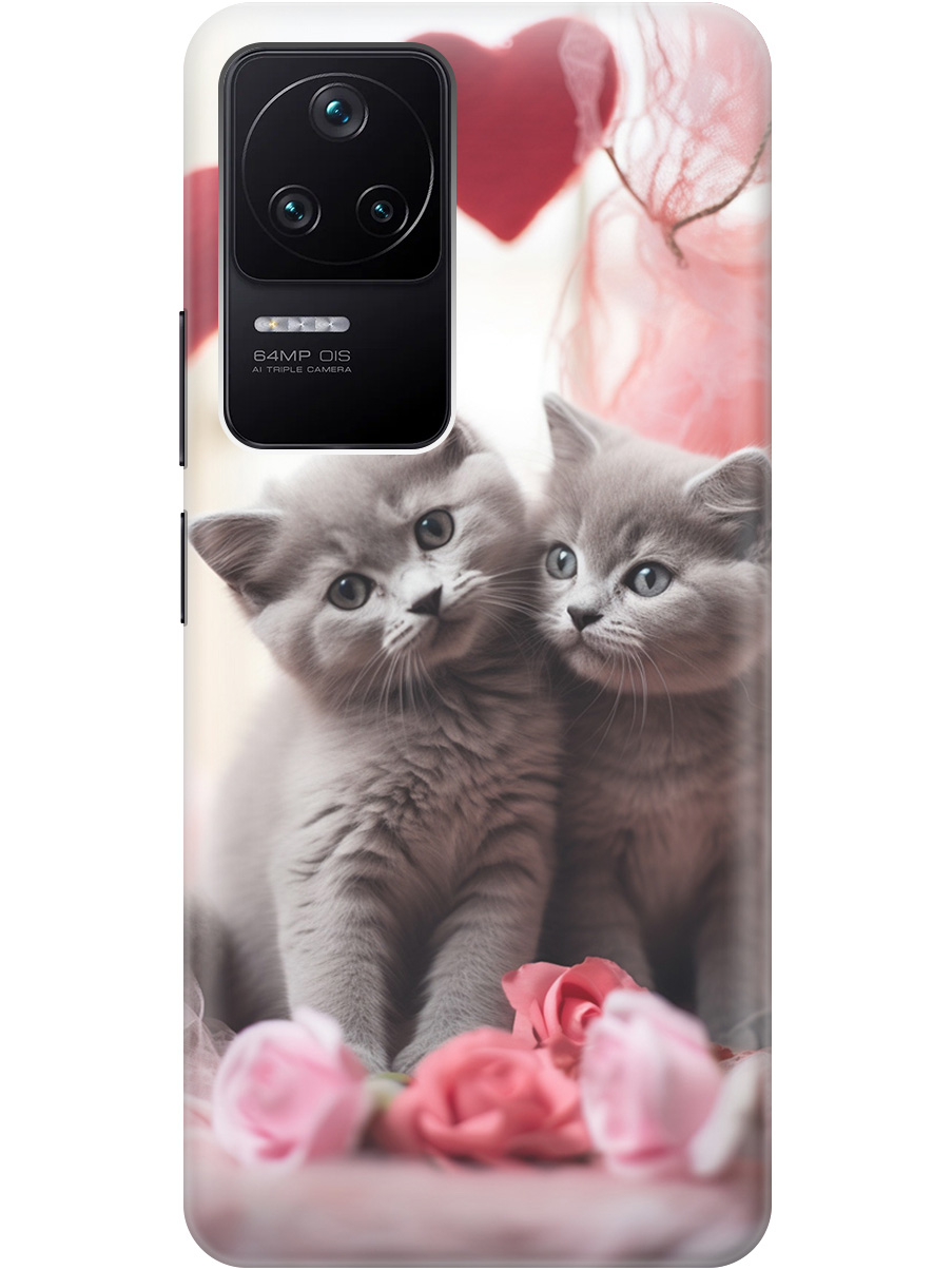 

Силиконовый чехол на Xiaomi Poco F4 с рисунком "Котики и сердечки", Красный;серый, 20000488
