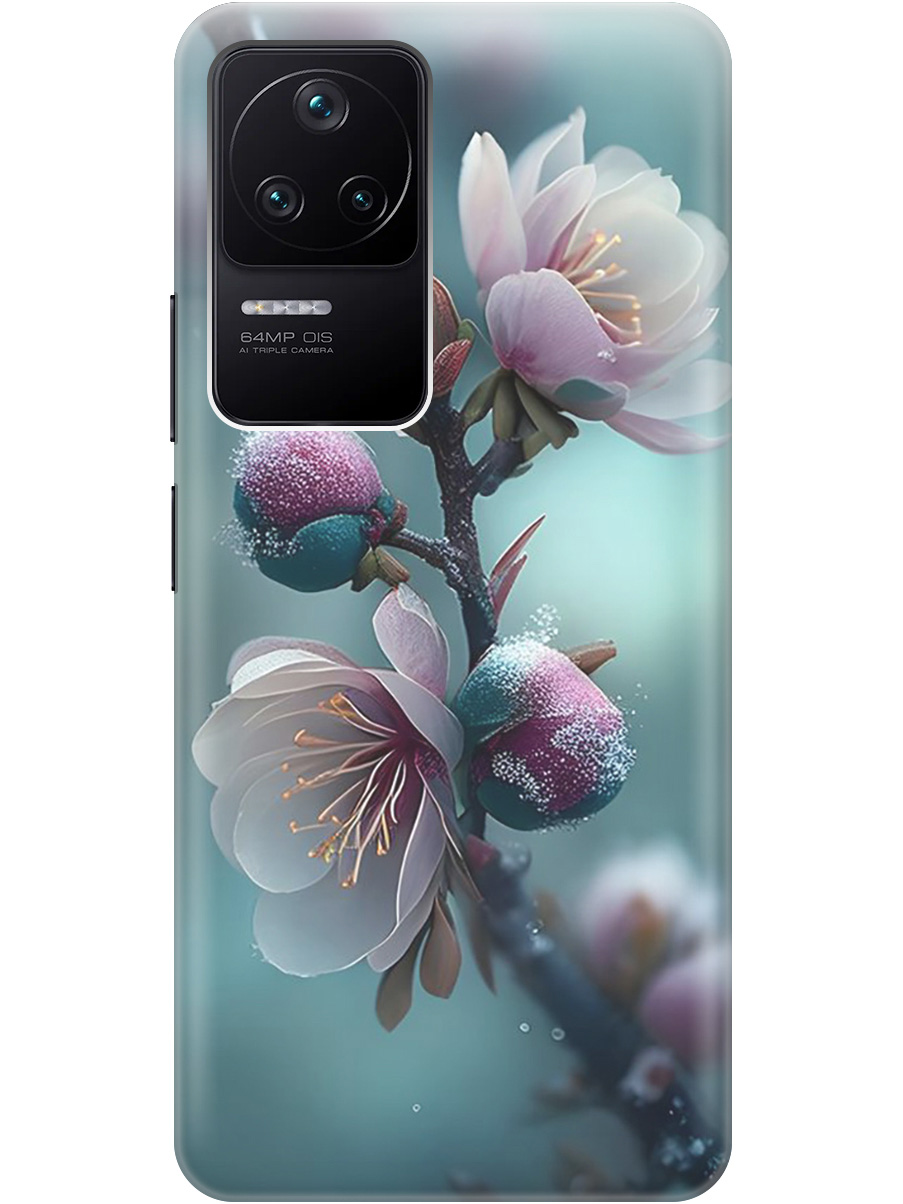 

Силиконовый чехол на Xiaomi Poco F4 с рисунком "Распускающиеся бутоны", Белый;голубой, 20000488