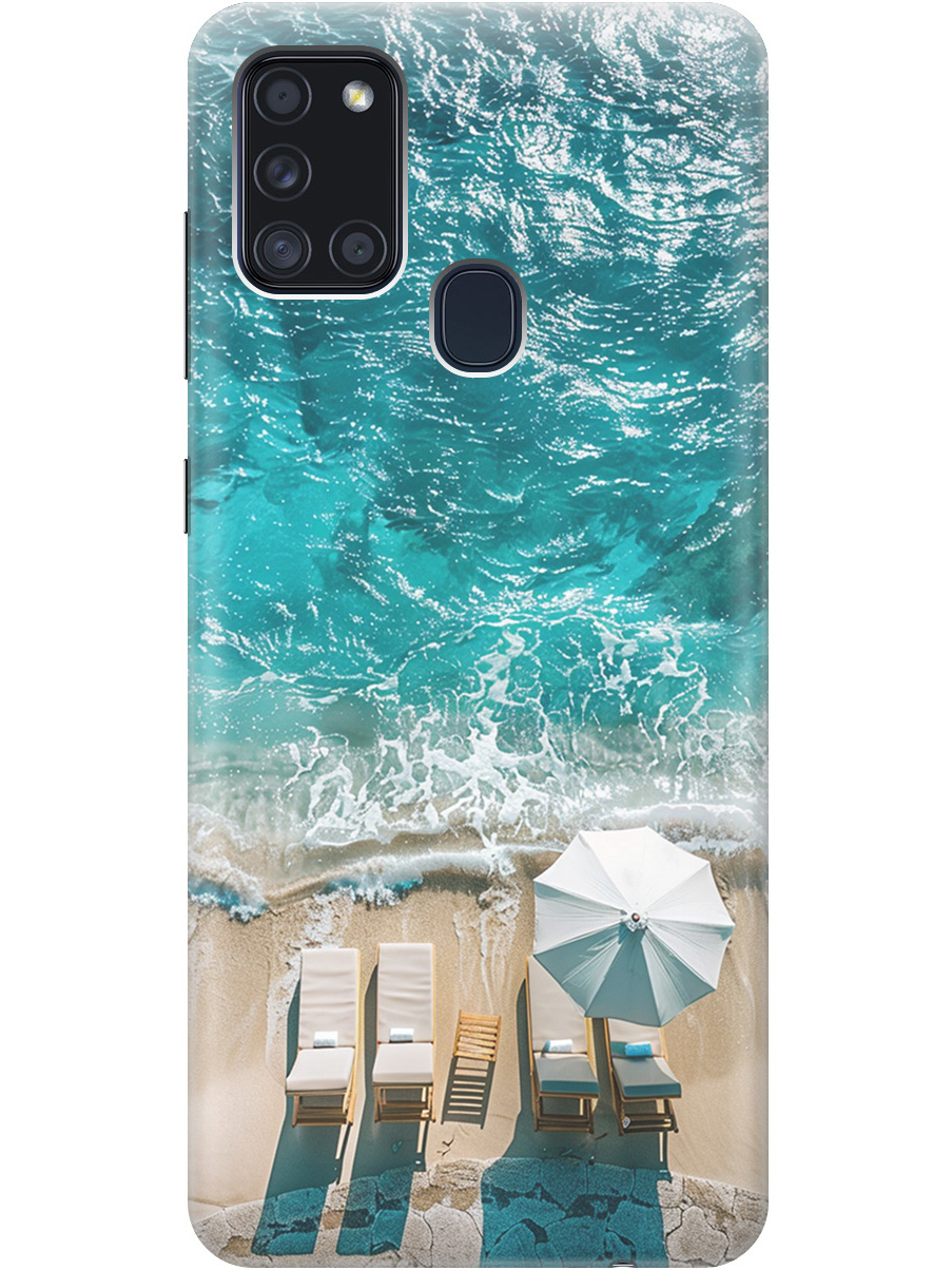 

Силиконовый чехол на Samsung Galaxy A21s с принтом "Лазурное море", Прозрачный;голубой;бежевый, 723009341