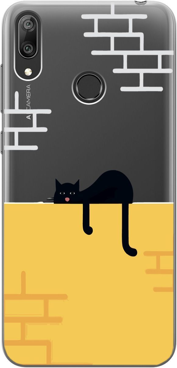 

Силиконовый чехол на Huawei Y7 (2019) "Lazy Cat" прозрачный, Прозрачный;желтый, 5286