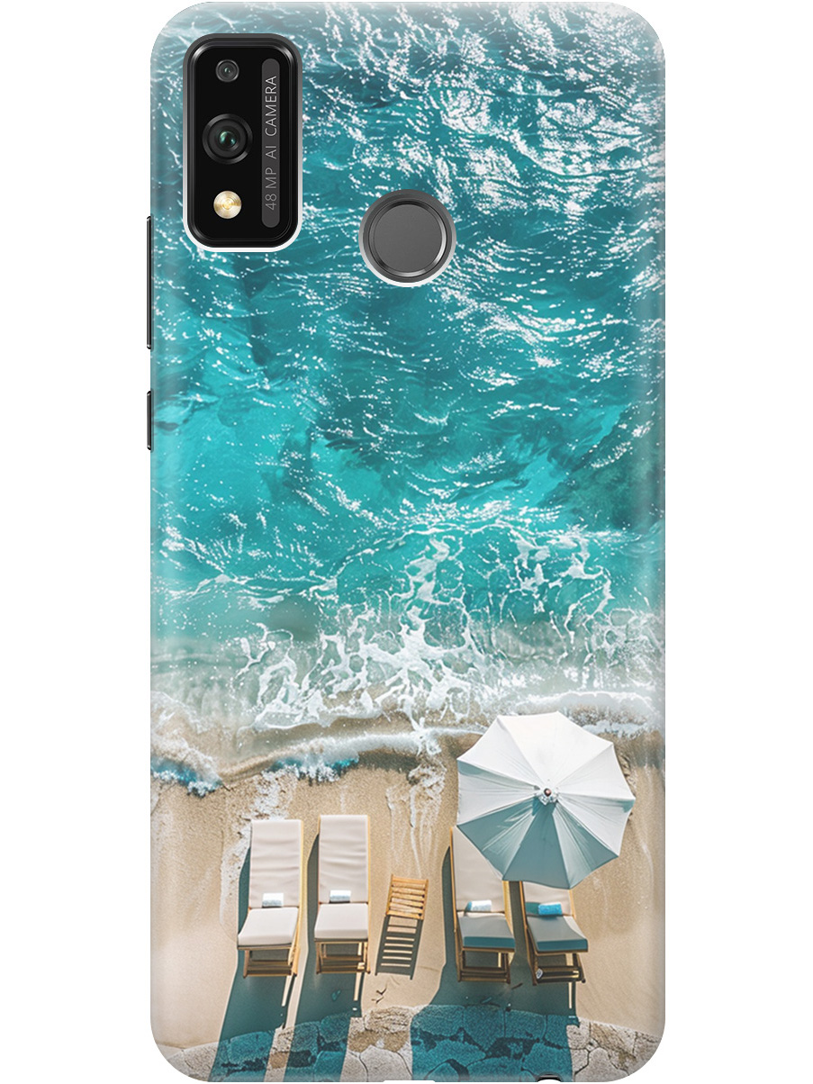 

Силиконовый чехол на Honor 9X Lite с принтом "Лазурное море", Прозрачный;голубой;бежевый, 723565441