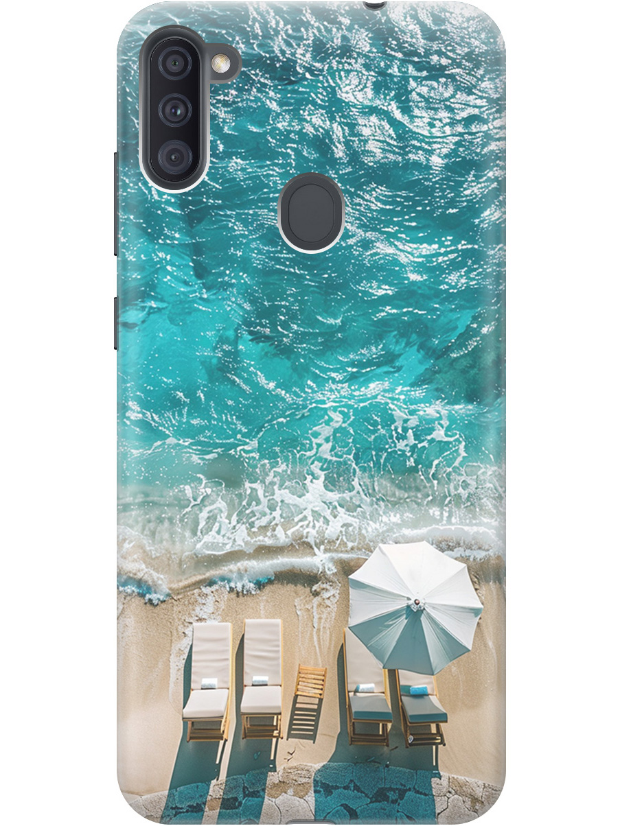 

Силиконовый чехол на Samsung Galaxy A11 / M11 с принтом "Лазурное море", Прозрачный;голубой;бежевый, 722820841