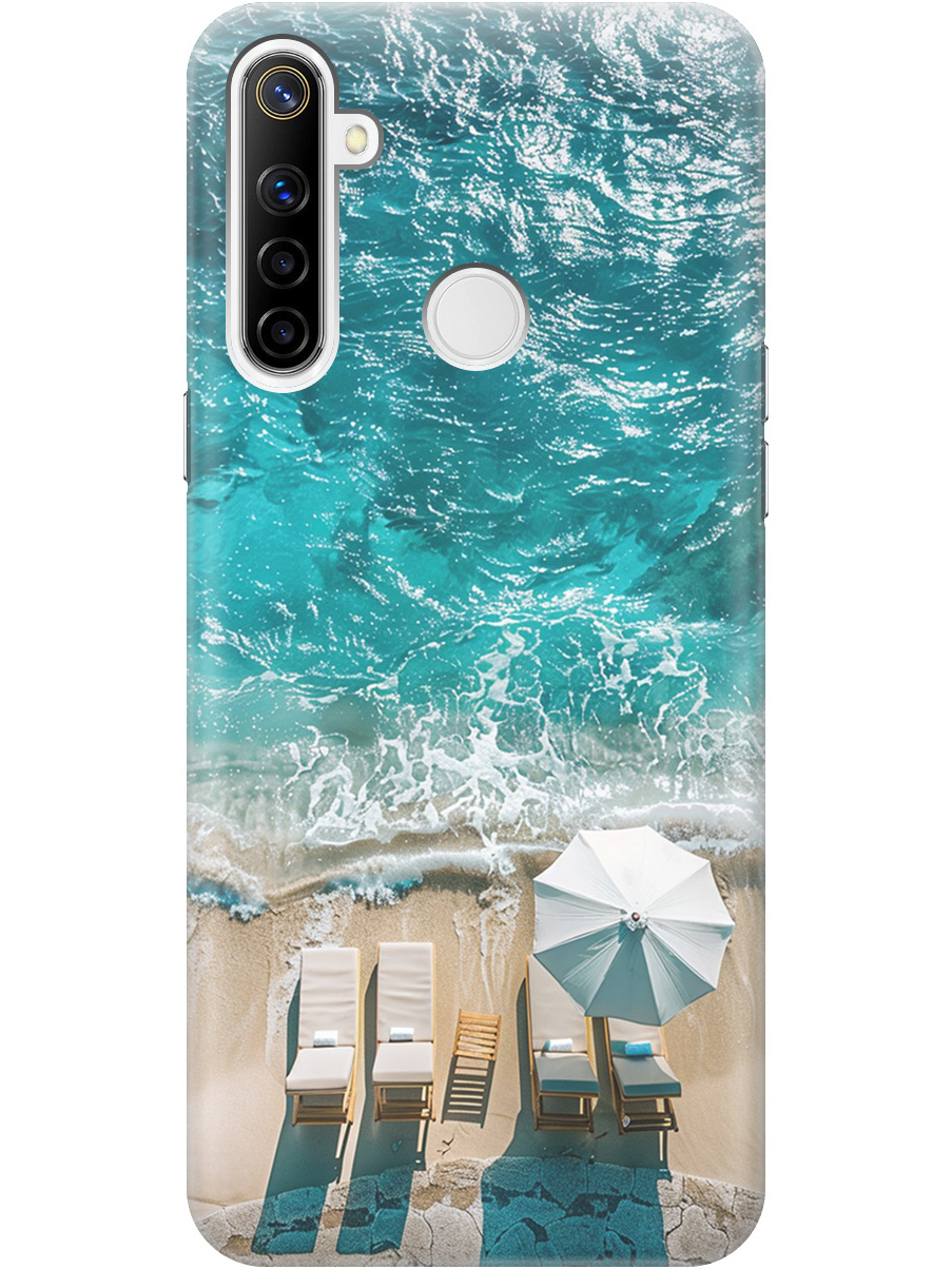 

Силиконовый чехол на realme 5 / 6i / C3 с принтом "Лазурное море", Прозрачный;голубой;бежевый, 726149641
