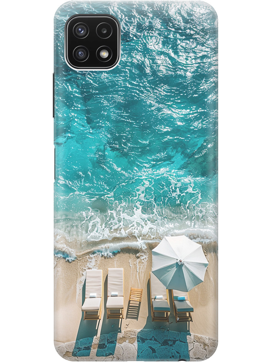 

Силиконовый чехол на Samsung Galaxy A22s 5G с принтом "Лазурное море", Прозрачный;голубой;бежевый, 734082041