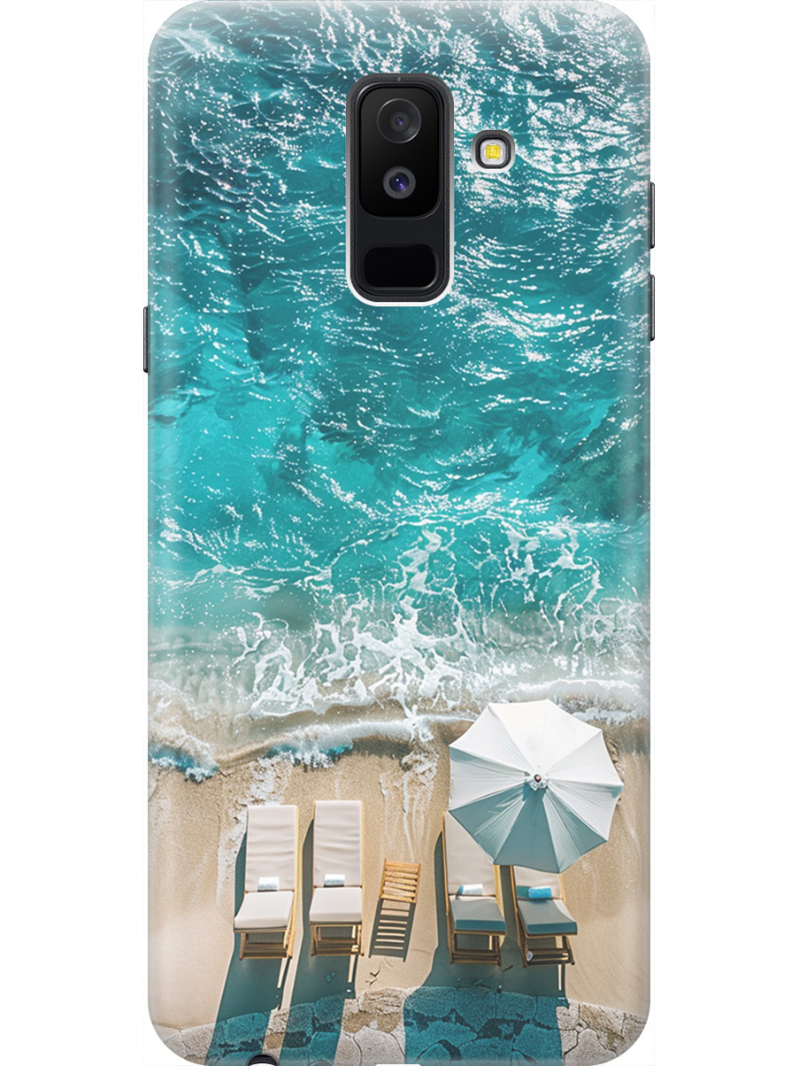 

Силиконовый чехол на Samsung Galaxy A6+ (2018) с принтом "Лазурное море", Прозрачный;голубой;бежевый, 717872141