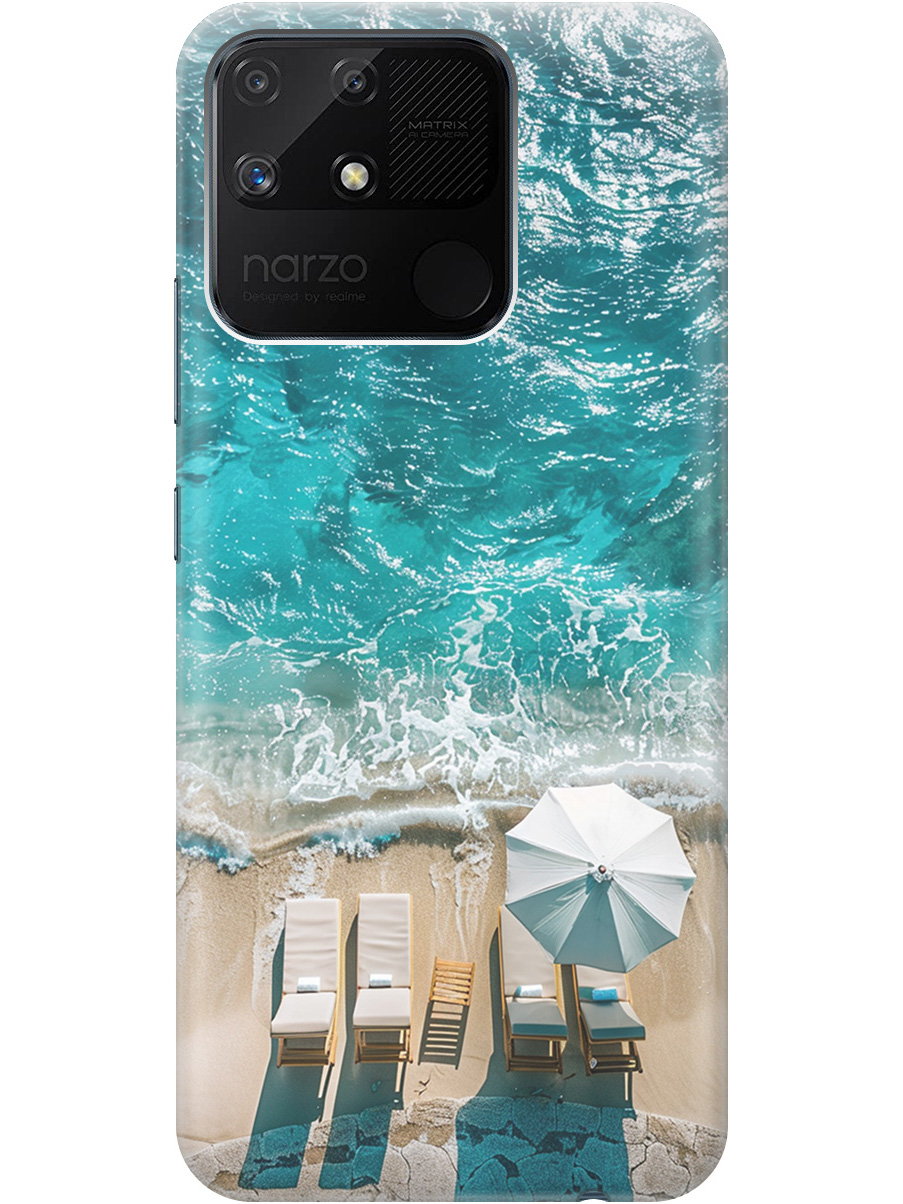 

Силиконовый чехол на Realme narzo 50A с принтом "Лазурное море", Прозрачный;голубой;бежевый, 740189941