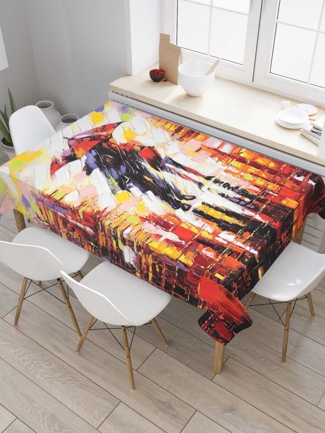 

Скатерть прямоугольная JoyArty "Прогулка по дождю" из сатена, 120x145 см, Розовый, Прогулка по дождю