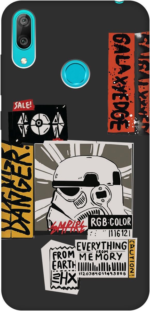 

Чехол на Huawei Y7 (2019) "Stormtrooper Stickers" черный, Черный;белый, 8394