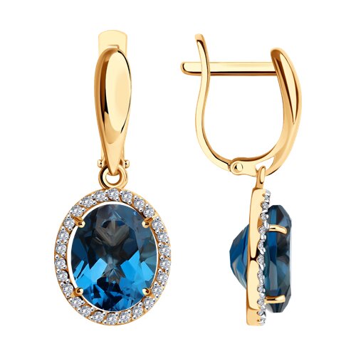 

Серьги подвески из золота TEO MAORI 837725274, топаз/фианит, 837725274