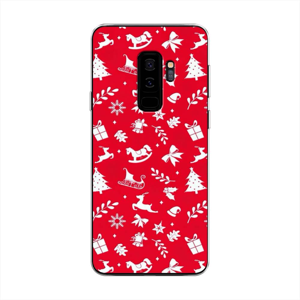 

Чехол на Samsung Galaxy S9 Plus "Красный новогодний фон", Красный;белый, 25850-5