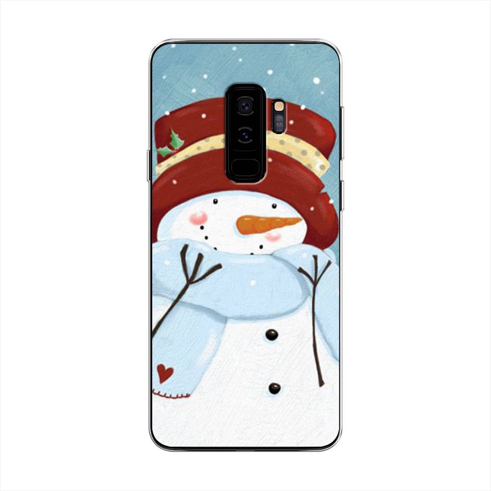 

Чехол на Samsung Galaxy S9 Plus "Застенчивый снеговик", Голубой;белый;красный, 25850-5
