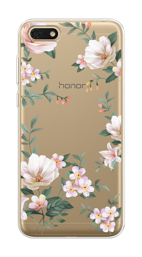 

Чехол на Huawei Honor 7A/7A Prime/Y5 Prime 2018/Y5 2018 "Beautiful white flowers", Бежевый;зеленый, 66350-1