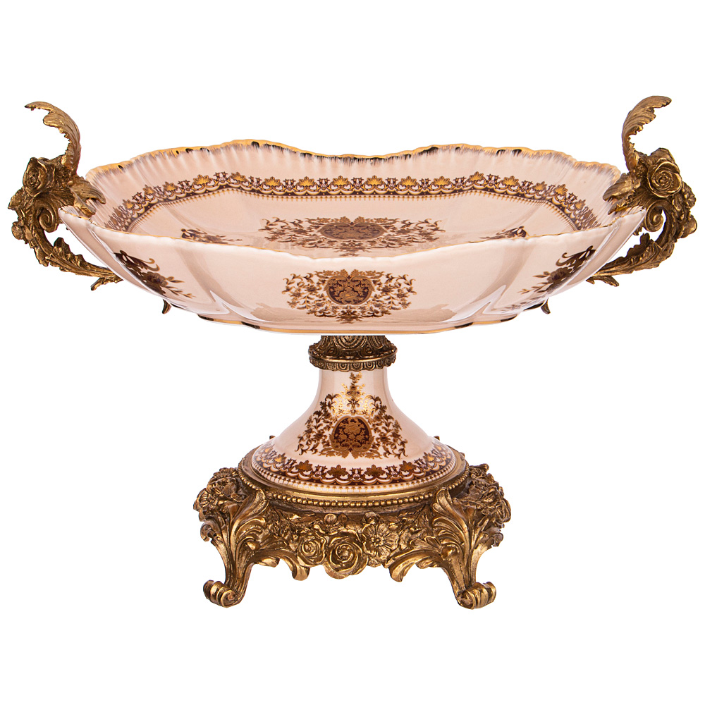 

Фруктовница на ножке Rococo Cream 35,5x23,5x30 см, Розовый;золотистый