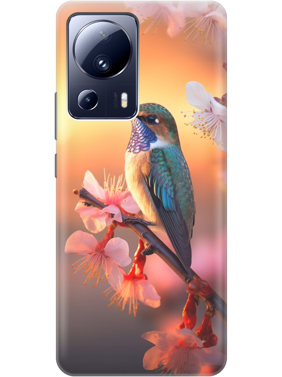 

Силиконовый чехол на Xiaomi 13 Lite с рисунком "Птичка и закат", Желтый;красный, 20000460