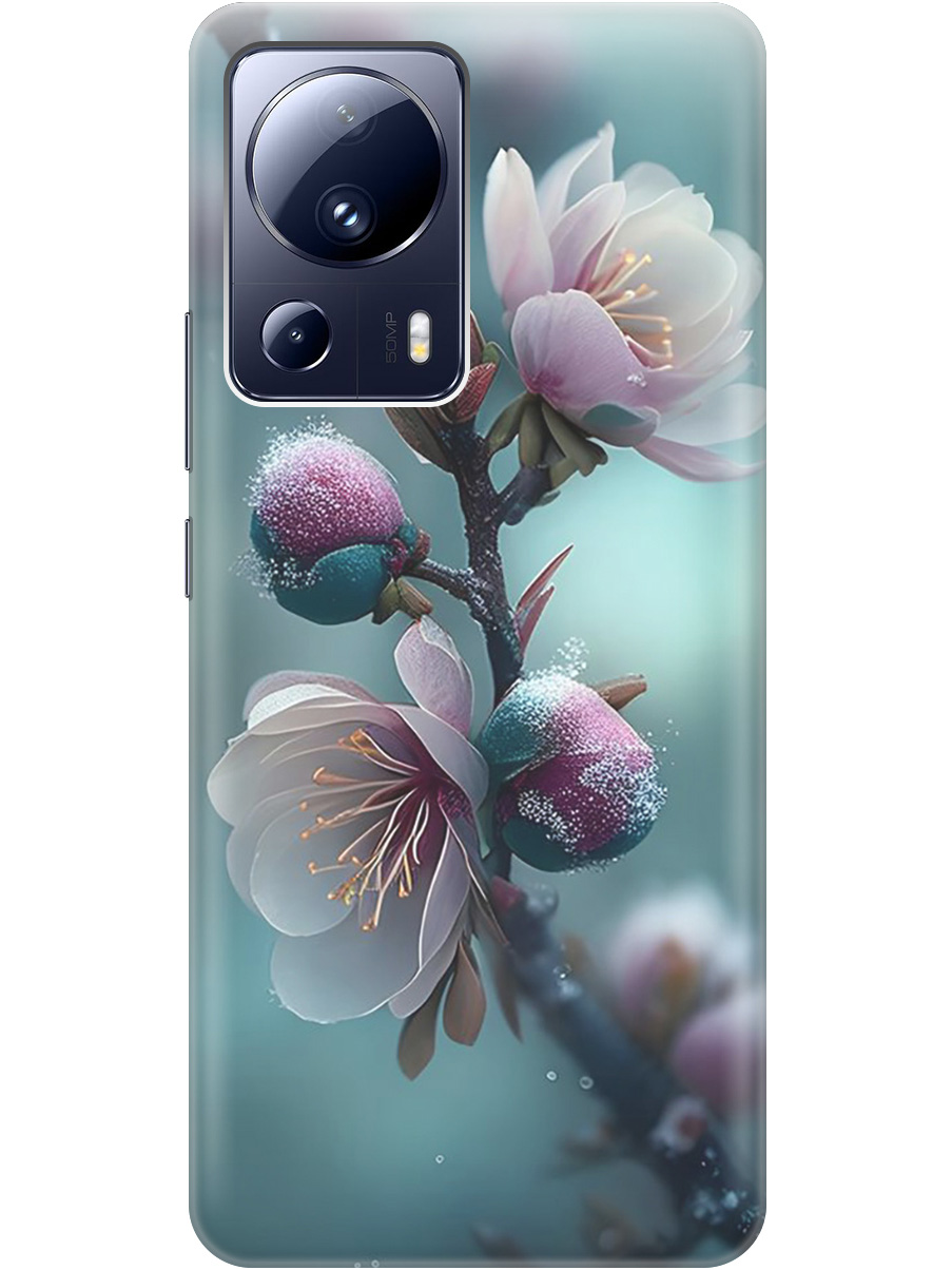 

Силиконовый чехол на Xiaomi 13 Lite с рисунком "Распускающиеся бутоны", Белый;голубой, 20000460