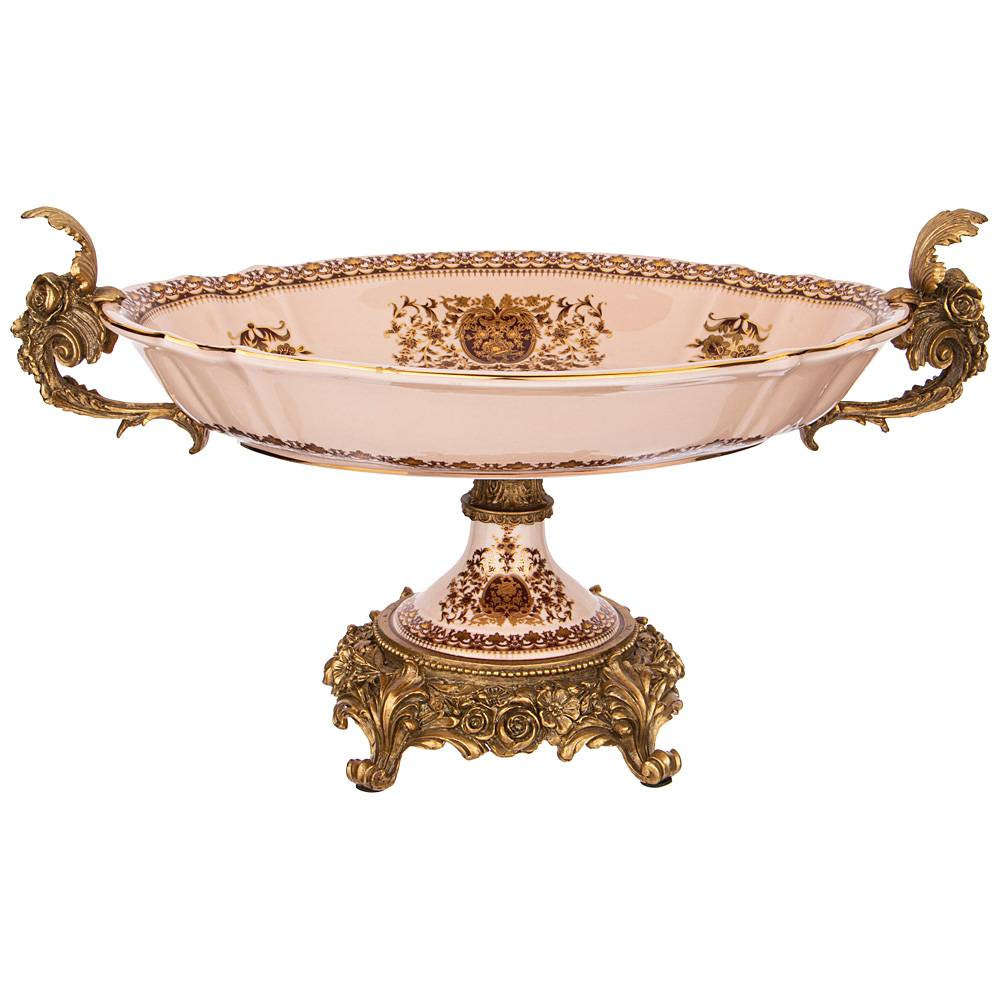 

Фруктовница декоративная на ножке Rococo Cream 47x29x26,5 см, Розовый;золотистый