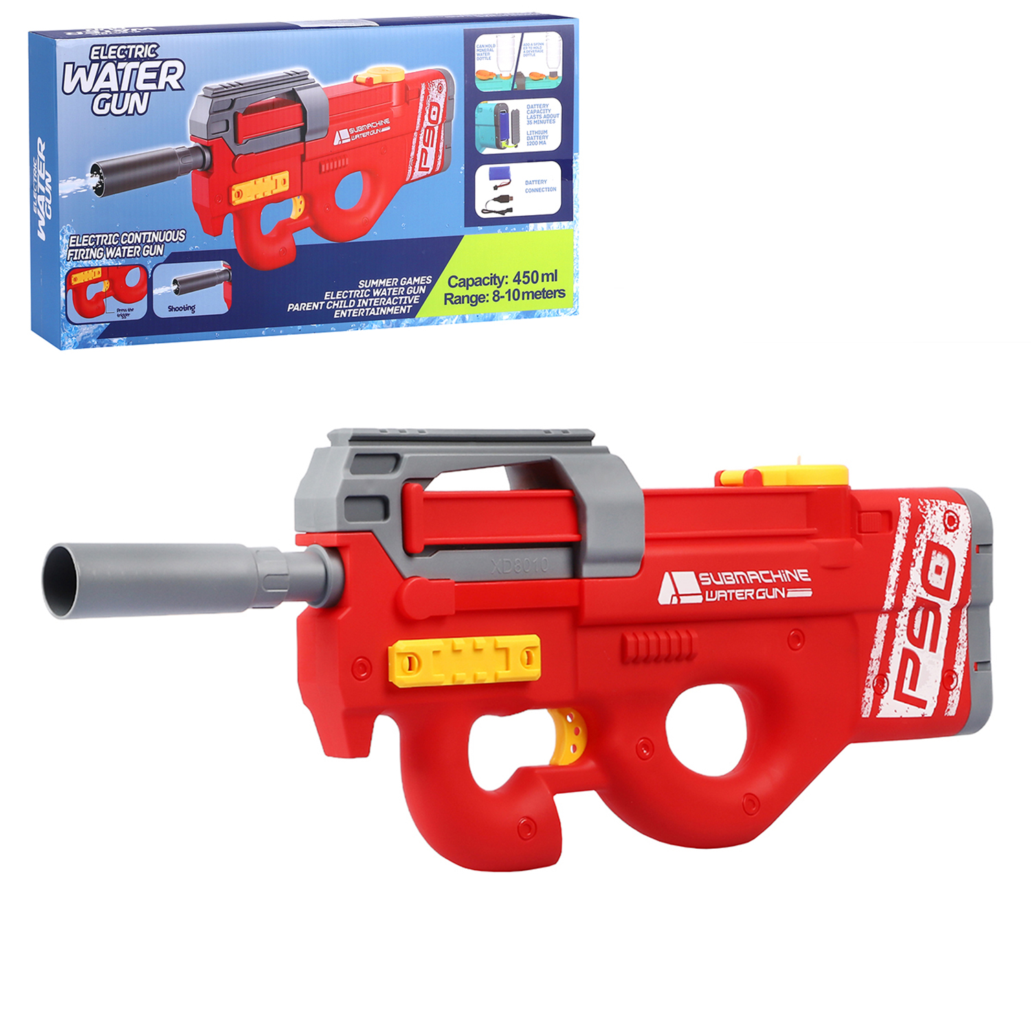 Водный пистолет игрушечный, электропистолет, на аккумуляторе, красный, JB0211236 электрический водный пистолет rasulev glok 18 на аккумуляторе