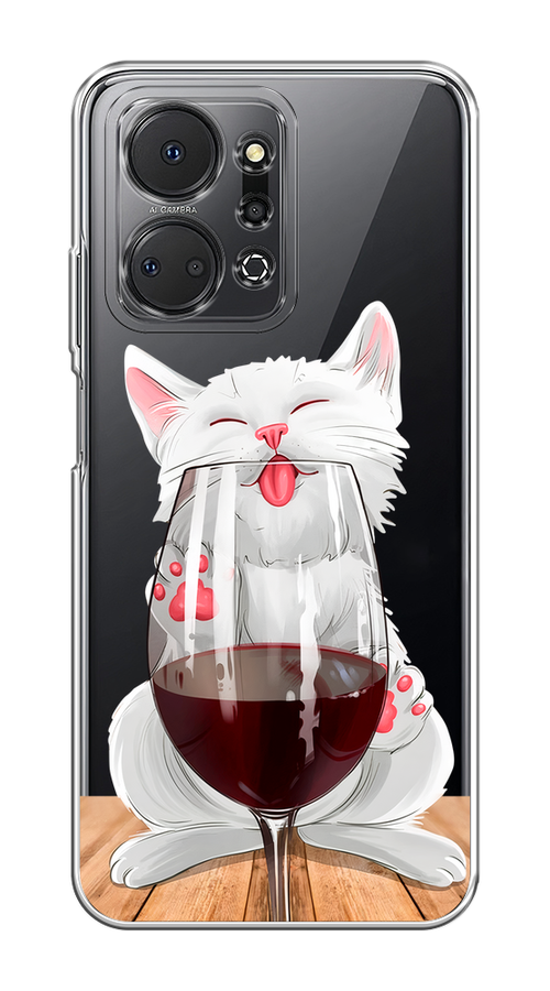 

Чехол на Honor X7A/X7A Plus "Кот с бокалом", Прозрачный;белый;красный, 6120650-1