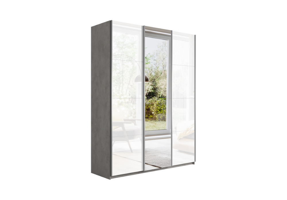 

Шкаф-купе 3-х створчатый с зеркалом Прайм бетон / белое стекло, Серый
