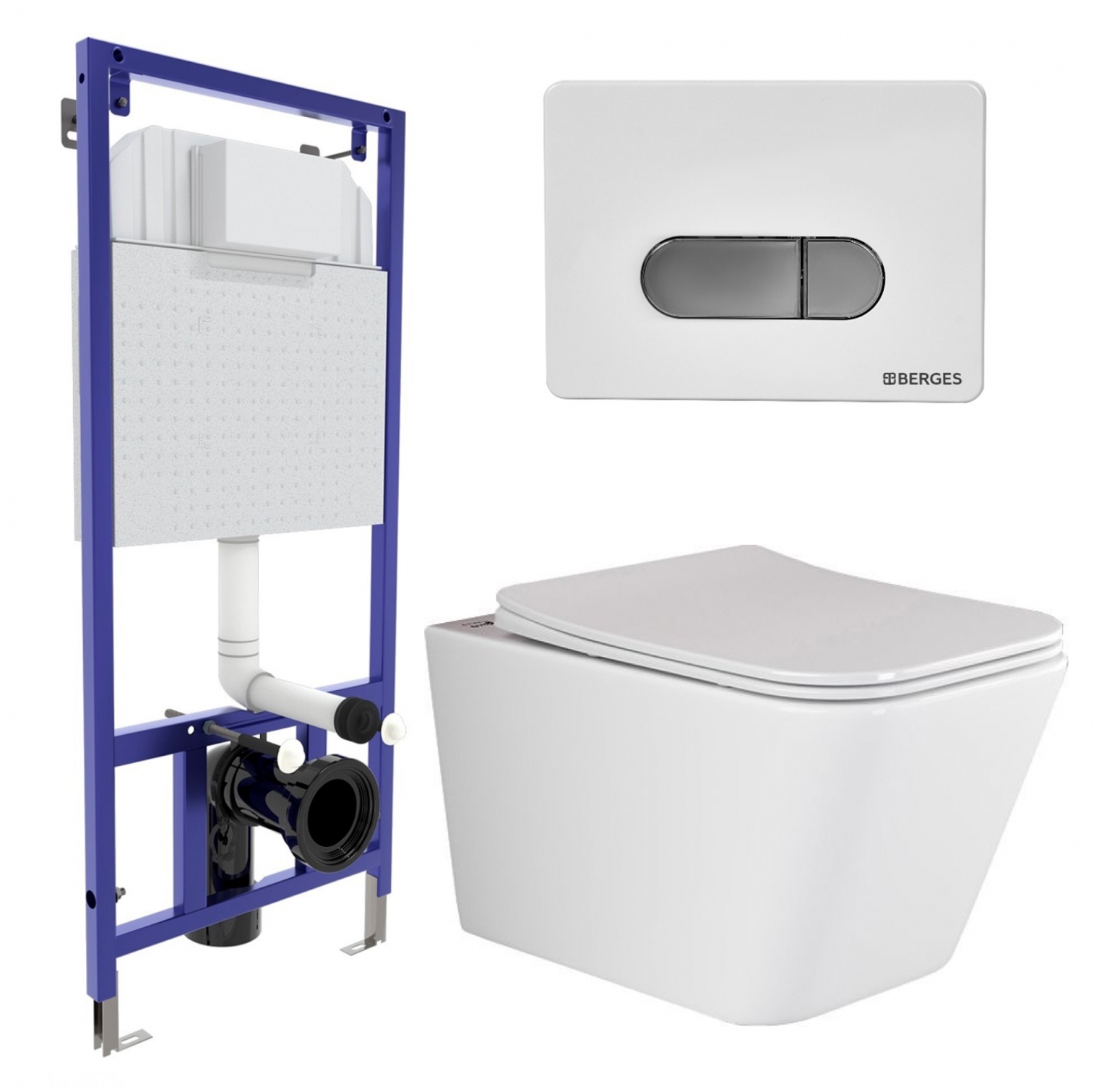 

Комплект инсталляция Berges Wasserhaus + Унитаз Metric Rimless + кнопка хром