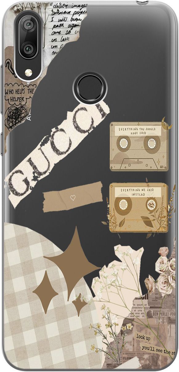 

Чехол на Huawei Y7 (2019) "GUCCI Stickers" прозрачный, Прозрачный;бежевый, 5286