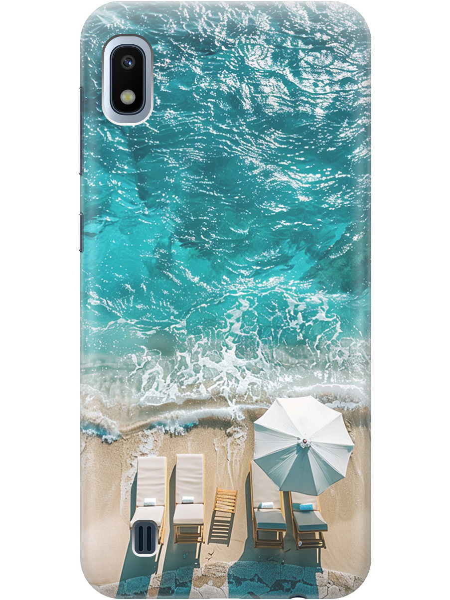 

Силиконовый чехол на Samsung Galaxy A10 с принтом "Лазурное море", Прозрачный;голубой;бежевый, 720804241