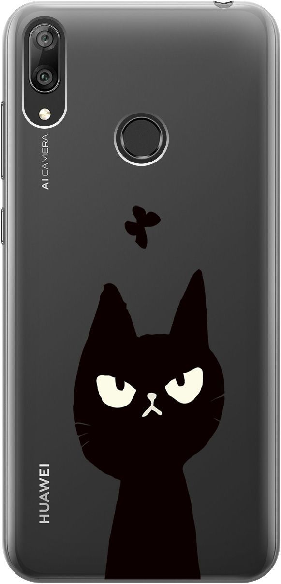 

Чехол на Huawei Y7 (2019) "Disgruntled Cat" прозрачный, Прозрачный;черный, 5286