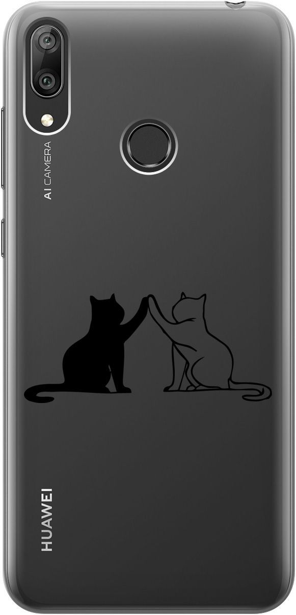 

Силиконовый чехол на Huawei Y7 (2019) "Cats" прозрачный, Прозрачный;черный, 5286