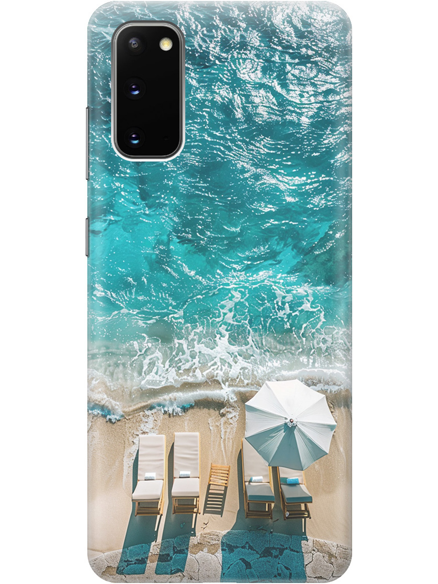 

Силиконовый чехол на Samsung Galaxy S20 с принтом "Лазурное море", Прозрачный;голубой;бежевый, 722629541