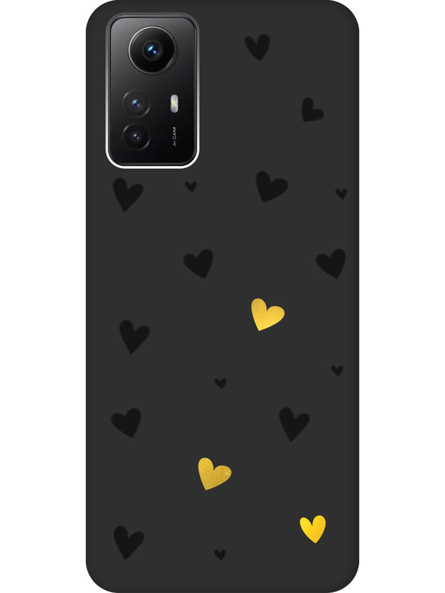 

Силиконовый чехол на Xiaomi Redmi Note 12s с принтом "Черные сердечки" матовый черный, Черный;золотистый, 778676991