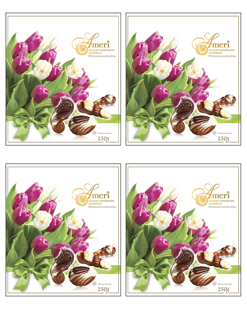 Конфеты шоколадные Ameri с начинкой пралине в упаковке с цветами, 250 г. - 4 шт.