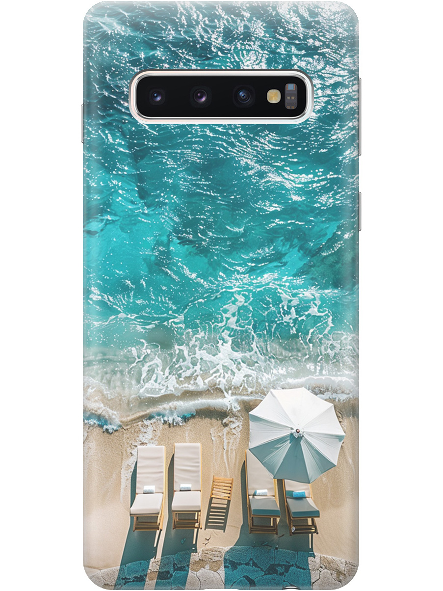 

Силиконовый чехол на Samsung Galaxy S10 с принтом "Лазурное море", Прозрачный;голубой;бежевый, 720461341