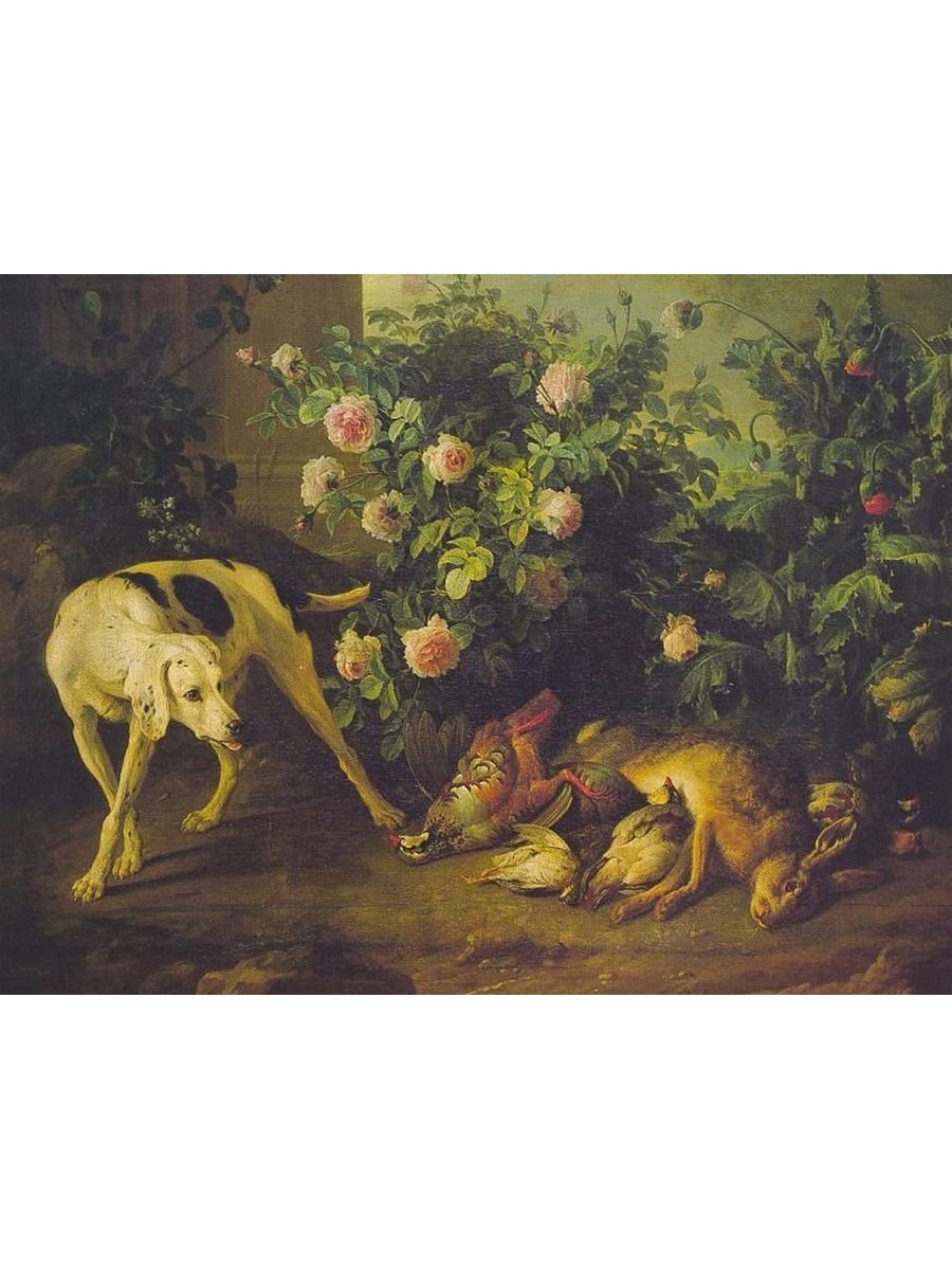 

Постер DRABS A2 Депорт Александр Франсуа Dog Guarding Game near a Rosebush