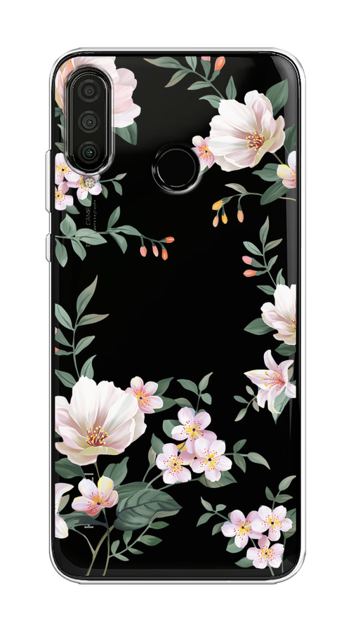 

Чехол на Huawei P30 Lite/Honor 20S/20 Lite 2020 "Beautiful white flowers", Бежевый;зеленый, 610750-1