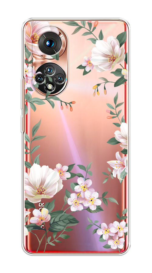 

Чехол на Huawei Honor 50/Nova 9 "Beautiful white flowers", Бежевый;зеленый, 6106150-1