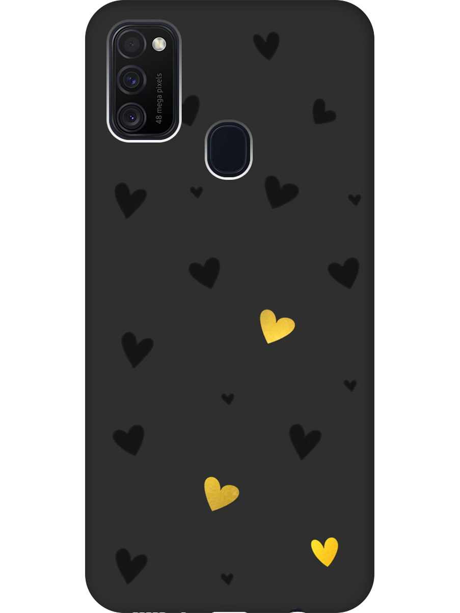 

Силиконовый чехол на Samsung Galaxy M21 / M30s с принтом "Черные сердечки" матовый черный, Черный;золотистый, 723067691