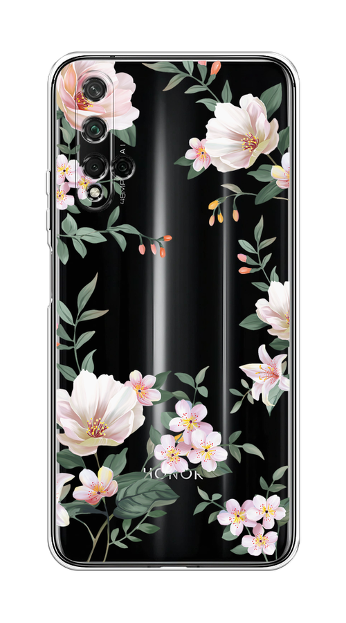 

Чехол на Honor 20/Huawei Nova 5T "Beautiful white flowers", Бежевый;зеленый, 610550-1