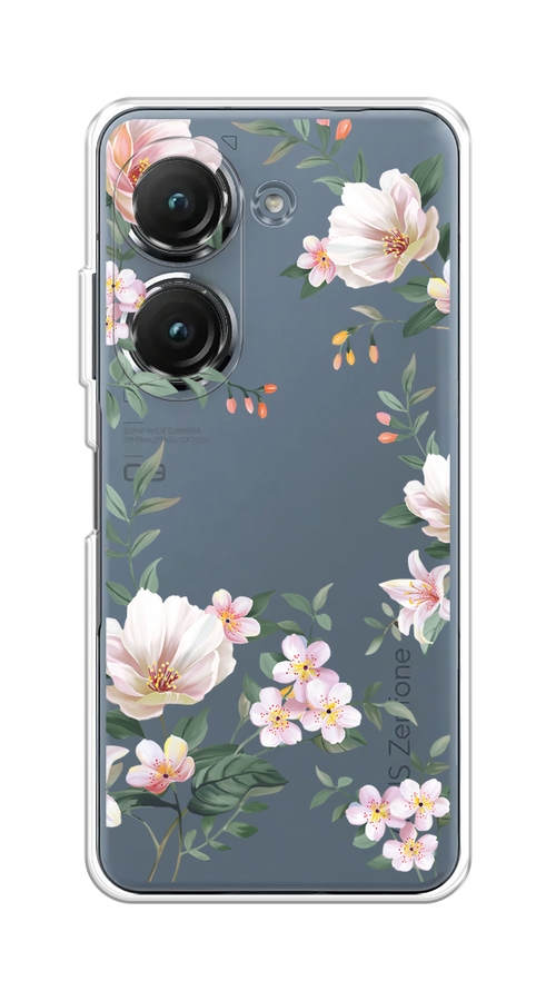 

Чехол на Asus ZenFone 9/ZenFone 10 "Beautiful white flowers", Бежевый;зеленый, 44950-1