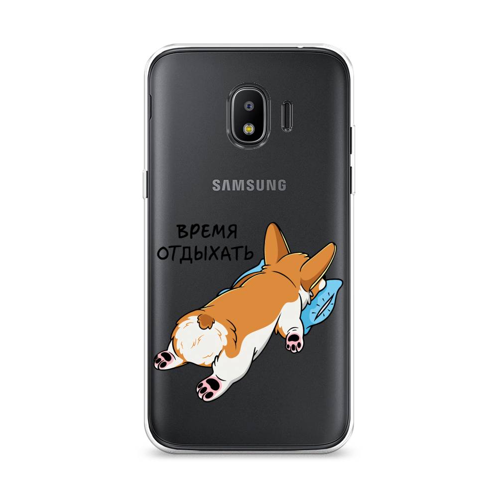 

Чехол на Samsung Galaxy J2 2018 "Корги отдыхает", Черный;коричневый;голубой, 25650-1