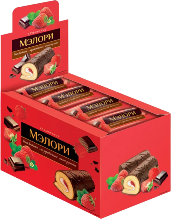 

Рулет Мэлори Клубничный бисквитный мини 40 г