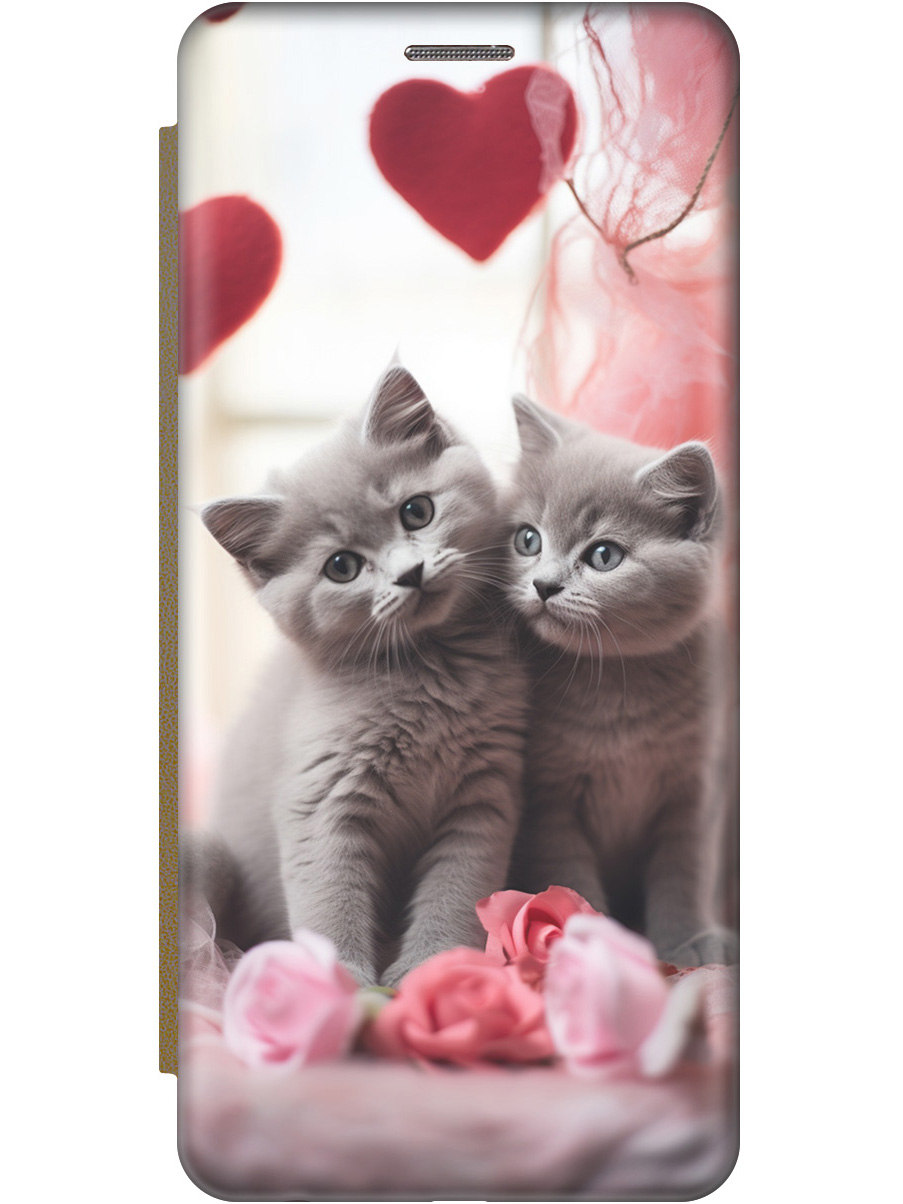 

Чехол-книжка на Vivo Y35 с рисунком "Котики и сердечки" золотой, Красный;серый, 20000613