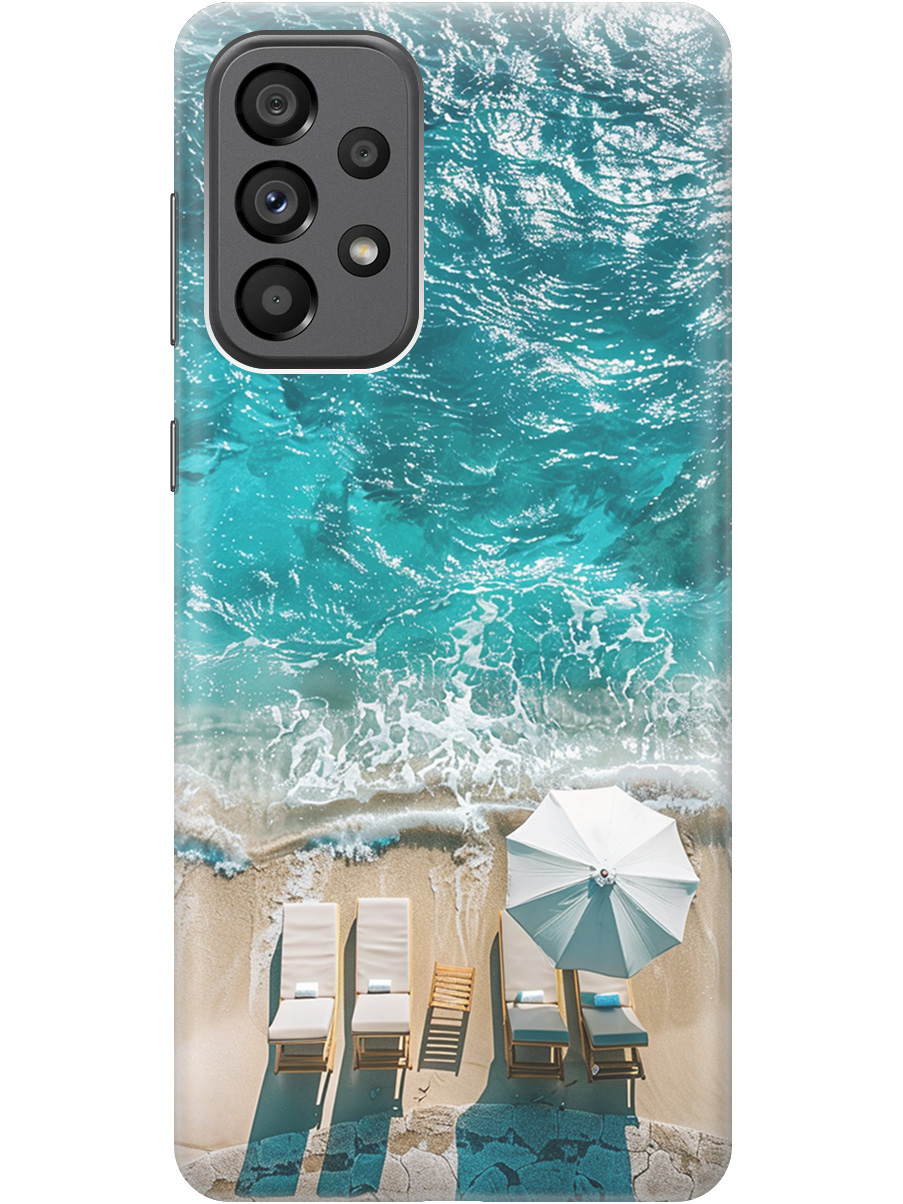 

Силиконовый чехол на Samsung Galaxy A73 5G с принтом "Лазурное море", Прозрачный;голубой;бежевый, 740133141