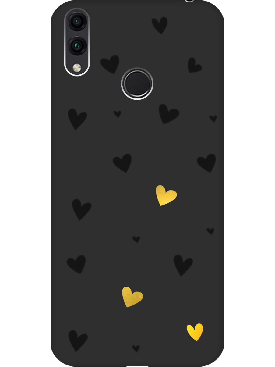 

Силиконовый чехол на Honor 8C с принтом "Черные сердечки" матовый черный, Черный;золотистый, 719708891