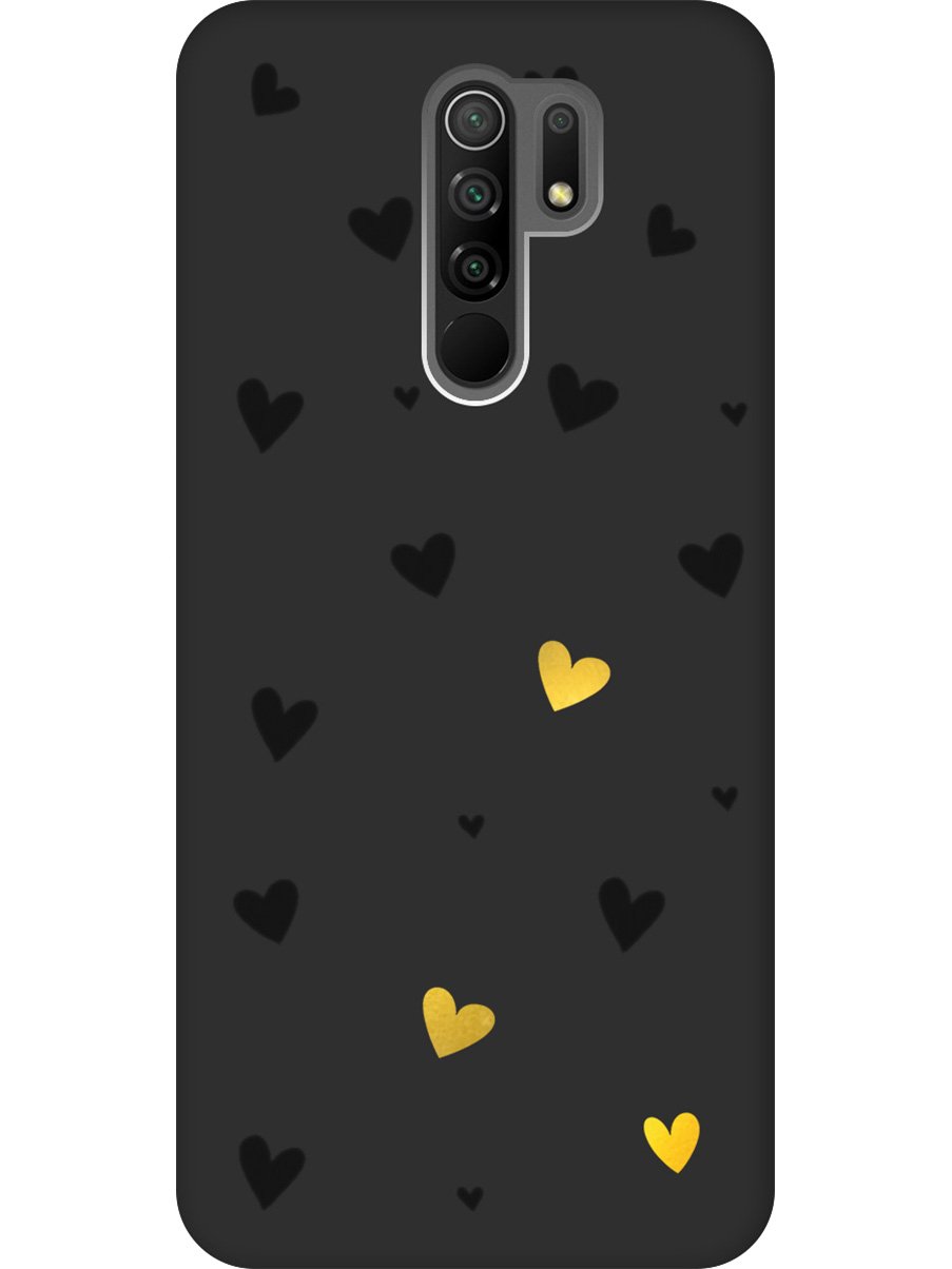 

Силиконовый чехол на Xiaomi Redmi 9 с принтом "Черные сердечки" матовый черный, Черный;золотистый, 723276791